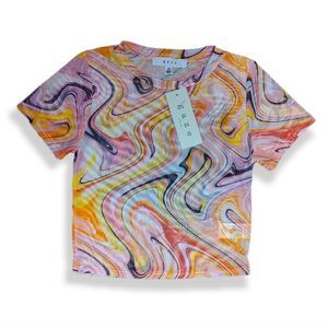 NWT  Gaze 🧡 Marble Sheer Crop Top Pink Yellow Orange US XS